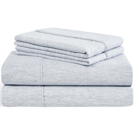 Extra Thick Heavyweight Heathered Yarn Dye Linen Feel 4 Piece Sheet Set -Supreme Soft and Cozy Bed Sheets - Includes Flat Sheet Fitted Sheet with Deep Pockets & Pillowcases-Blue Full