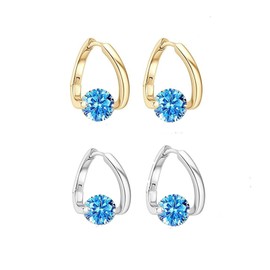 Lymphatic Drainage Earrings for Women Lymphatic Activity Hoop Earrings Magnetotherapy Germanium Earrings Sparkle CZ Hoop Earrings (blue)