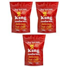 New York Delhi King Cashews, Hot Chilli, Oven Baked Cashew nuts, Vegan & Gluten Free. 120g x 3 Packs