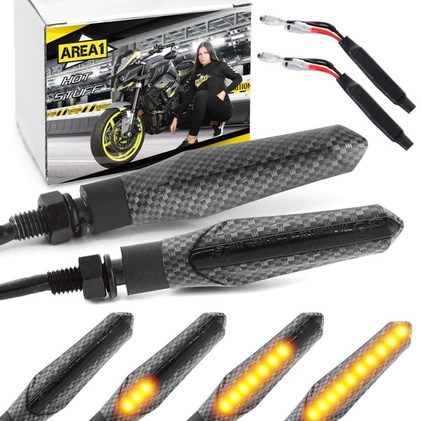Area1 Motorcycle LED Indicator, E-Approved Carbon, Running Light Effect, M8