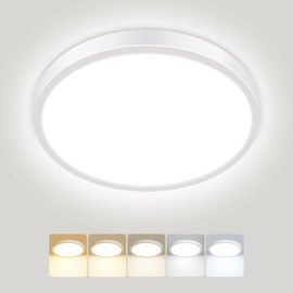 Peasur Ceiling Light LED Ceiling Light Flat 5 Colours 3000/3500/4000/5000/6500K, IP54 Waterproof Bathroom Lamp Ceiling, 15 W Modern Round Lamp for Bathroom, Hallway, Bedroom, Basement, Living Room