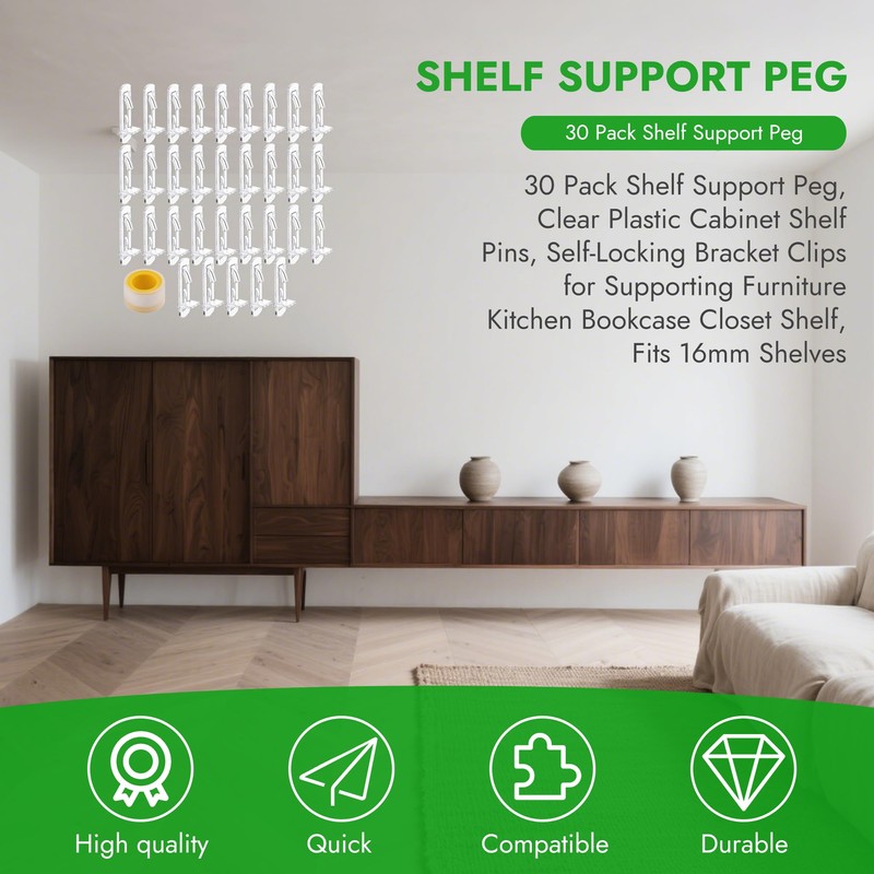 32 Pcs Clear Plastic Shelf Support Pegs 5mm Self-Locking Cabinet