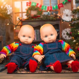 The Queen's Treasures 15 Inch Doll Clothes Designed for Use with Bitty Baby Dolls, St of Two Rainbow Overall Skirt & Pants, 2 Shirt and 2 Pair Shoes. Compatible with American Girls' Bitty Baby Twins