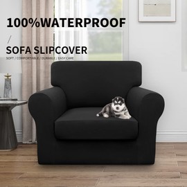 Easy-Going 100% Dual Waterproof Chair Cover Stretch Soft Couch Cover for Dogs, Sofa Slipcover for 1 Separate Cushion Couch Leakproof Furniture Protector for Kids, Pets Black