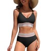 Charmo Women's Scalloped High Waisted Color Block Bikini Sets High