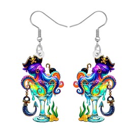 RAIDIN Acrylic Funny Pirate Theme Sea Animal Octopus Earrings Gifts for Women Cute Octopus with Margarita Earrings Dangle Jewelry Ornament for Mom Ocean Beach Lovers (Multicolour)