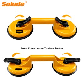 SOLUDE 2 Pack Glass Suction Cup,Aluminium Heavy Duty Vacuum Lifter for Moving Glass/Window/Tiles/Mirror/Granite,Double Gripper Sucker Plate,Yellow