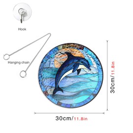 HOTIYOK Sunsets Dolphins Acrylic Window Hangings, Ocean Suncatcher Stained Glass Panels Window & Wall Decor for Indoor/Outdoor, Ideal Housewarming Gift Home Decor for Mom Grandma Teacher Sea Lover