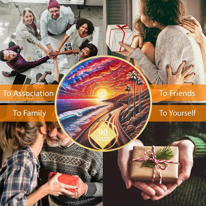 90 Days Sunset Coastal Road Sobriety Coin – Journey into