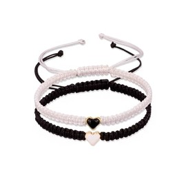 Fuqimanman2020 2 Pcs Heart Beaded Matching Bracelets Adjustable Couple Friendships Bracelets Long Distance Bracelets for Girlfriend Boyfriend Valentines Jewelry Gifts(White Black)