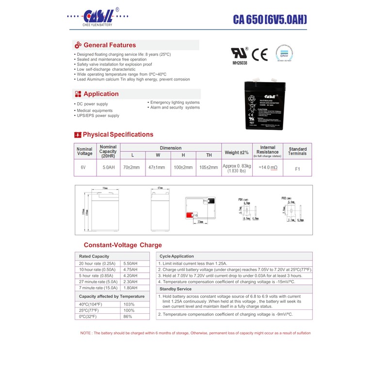 Casil Exit Sign Battery 6V 4.5Ah Backup - 2 Pack