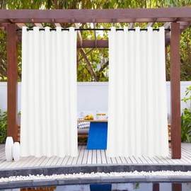 Frelement Windproof Drapes Linen Look Drapes Grommet Curtains with Rustproof Grommets Noise Reduction Curtains Outdoor Thermal Insulated Curtains, White, 100" W x 84" L, 1 Panel