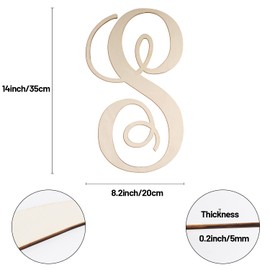 Cursive Wooden Letters S for Wall Decor 14 Inch Large Wooden Letters Unfinished Monogram Wood Letter Crafts Alphabet Sign Cutouts for DIY Painting Door Hanger (S)