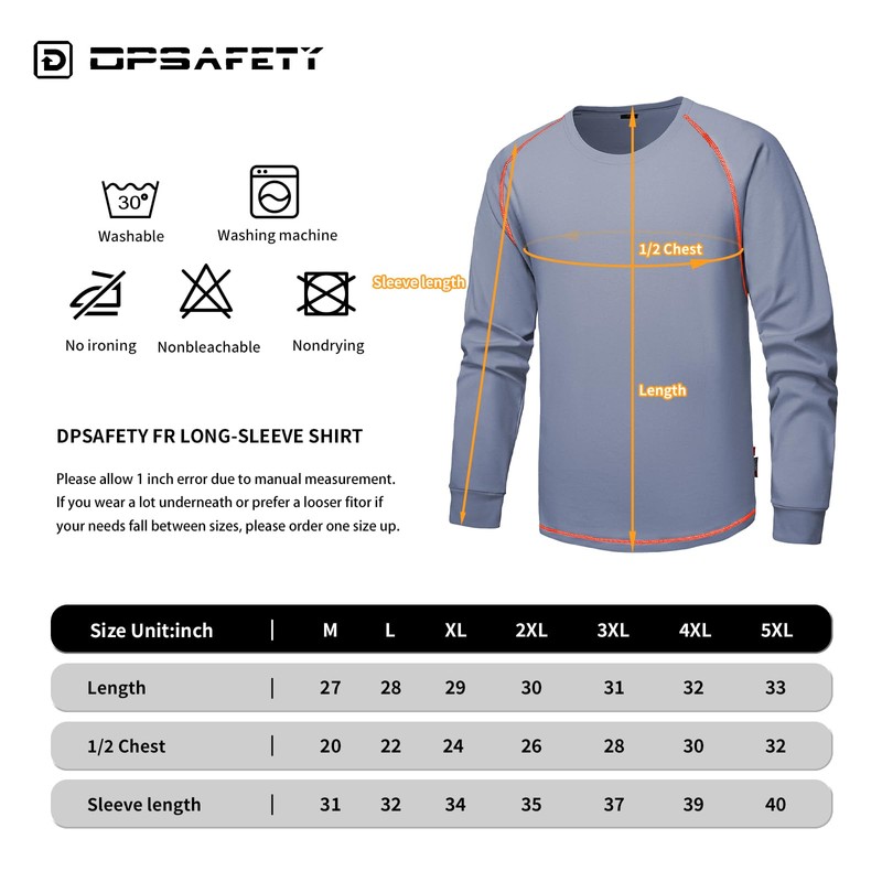 DPSAFETY FR Shirt 6 oz 100% Cotton Fire Resistant Shirts