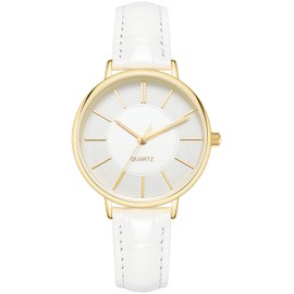 NUOVO Women's Leather Watch Women's Rose Black or White Leather Strap Watch Elegant Analogue Quartz Watches for Women, White 03, Bracelet