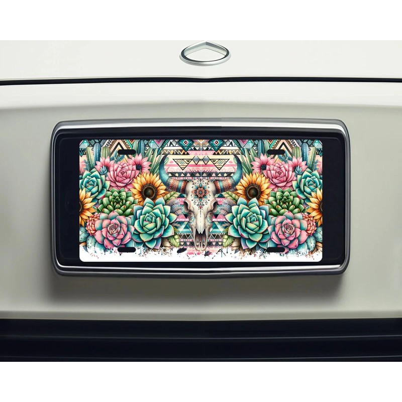 Twisted R Design Boho Cow Skull and Cactus Aluminum Front
