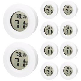 10 Pack Mini Hygrometer Thermometer - Digital Hygrometer Gauge LCD Monitor Temperature Humidity Meter Indoor Room Round Humidity Temperature Gauge for Greenhouse Home Kitchen (White)