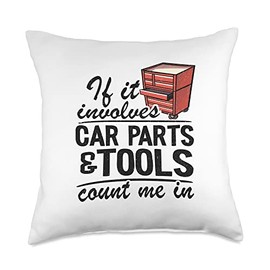 Garage & Classic Car Mechanic Gifts For Men Women If It Involves Car Parts & Tools Count Me in Dad Mechanic Throw Pillow, 18x18, Multicolor