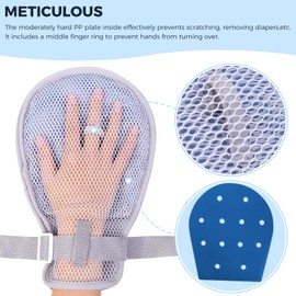 WONDSIGHIN Medical Restraint mittens with Ties for Adults, Patients, Elderly, 2Pcs, Restraint Mitts Restraint Gloves with Built-in Grab Plate and Finger Ring, Anti Scratch and Dementia, Large Mesh
