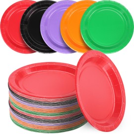 Amcrate Disposable Paper Plates, 6 3/4 Inches Paper Dessert Plates, Colorful Disposable Plates for Party, Dinner, Holiday, Picnic, or Travel Party Plates, Pack of 50