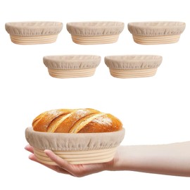 Nalcant 5 Pack Oval Banneton Proofing Basket Set 6 Inch, Natural Rattan Sourdough Bread Baskets with Linen Liners, Mini Dough Baking Bowls for Artisan & Home Bakers (6" Oval, Set of 5)