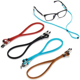 Ftojos 4 PCS Premium Eyeglass Straps - Sunglasses String Holder Strap - Leather Glasses Chain Lanyard for Men Women and Kids - Adjustable Eyewear Retainer Cord