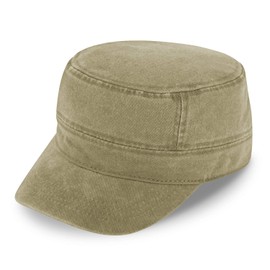 fiebig Army GI Cap in Washed Cotton, Classic Work Hat with Velcro Fastening, Military Outdoor Cap Made of Cotton, beige