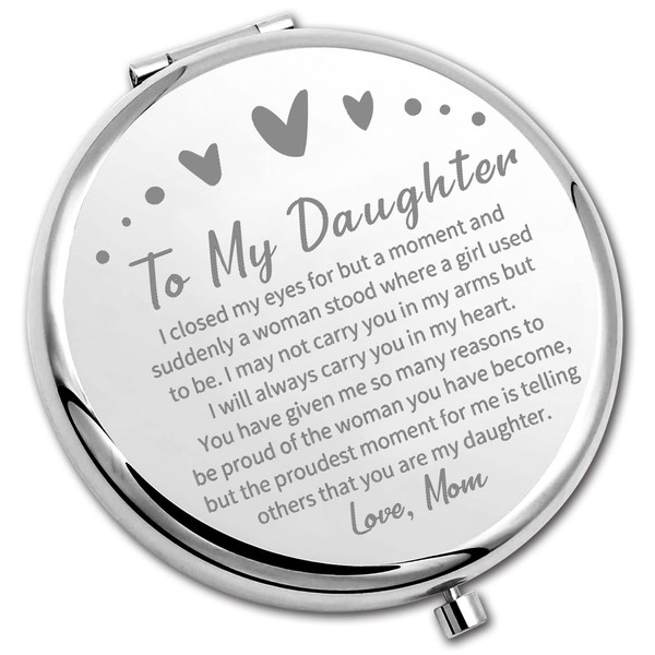PLITI To My Daughter Compact Mirror From Mom Dad Daughter Graduation Gift Daughter Inspirational Pocket Mirror (Daughter closed CM U)