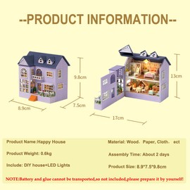 CUTEROOM Wooden Dollhouse Kit DIY Miniature House Easy Assembly for Kids DIY Kit with LED Light (D032)