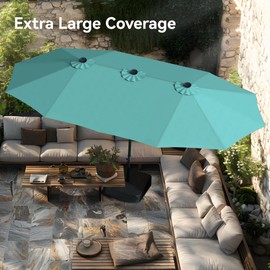 PHI VILLA 15ft Large Patio Umbrellas with Base Included, Outdoor Double-Sided Rectangle Market Umbrella with Crank Handle, for Poolside Lawn Garden, Turquois
