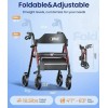 VOCIC Foldable Rollator Walker Seniors Padded Seat Backrest 8" Wheel