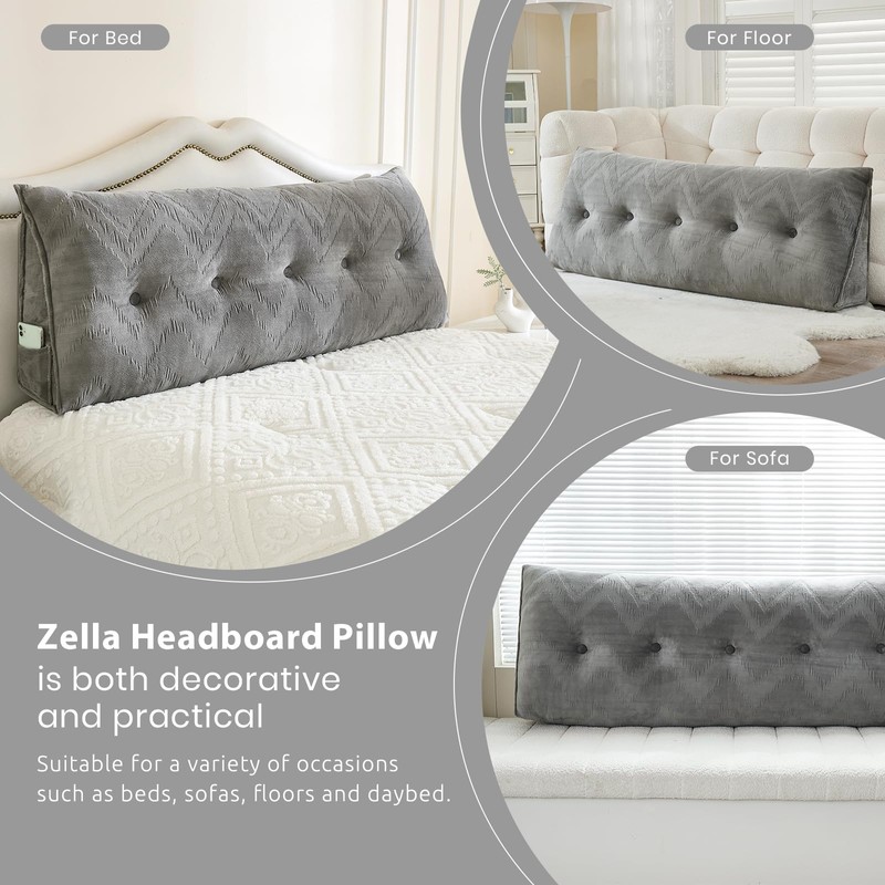 Zelladorra Headboard Pillow for Bed,Triangular Wedge Pillow Headboard Soft Support