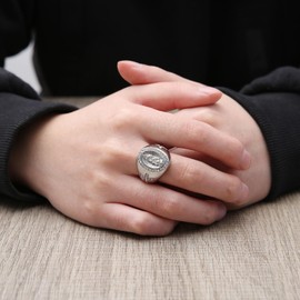 HZMAN Virgin Mary Ring for Women Dainty Stainless Steel Our Lady of Guadalupe Cubic Zirconia Religious Ring Jewelry Gift, Metal, Cubic Zirconia