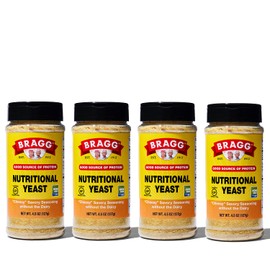 Bragg Nutritional Yeast Seasoning – Vegan, Gluten Free Cheese Flakes – Good Source of Protein & Vitamins – Nutritious Savory Parmesan Cheese Substitute – Non GMO Verified, 4.5 Ounce, 4-Pack
