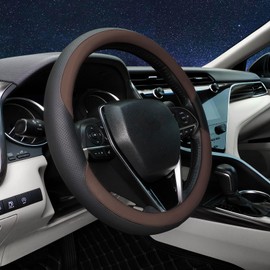 Mihecor Steering Wheel Cover Universal Standard Size 14.5-15 inch, Breathable Microfiber Leather, Anti-Slip, Soft Grip, Fits Most Cars SUVs Trucks, Black and Chocolate Brown