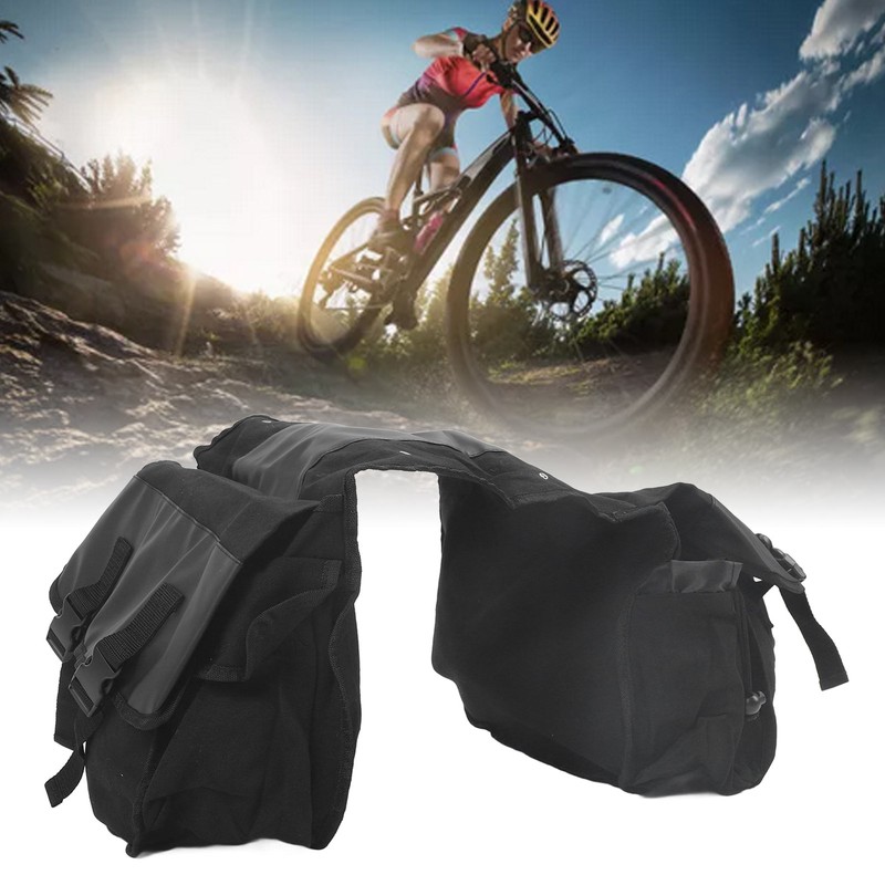 Bicycle Rear Seat Bag Black Large Capacity Canvas Waterproof Elastic