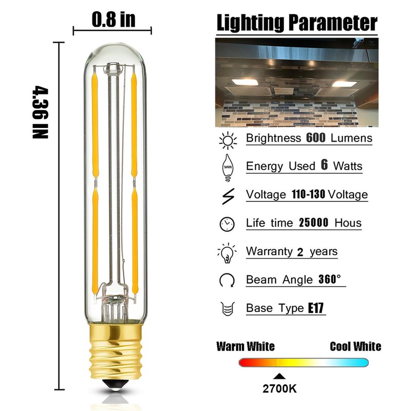 LVYE E17 LED T20 Tubular Bulb 6W,Dimmable Led Tube Bulbs,2700K