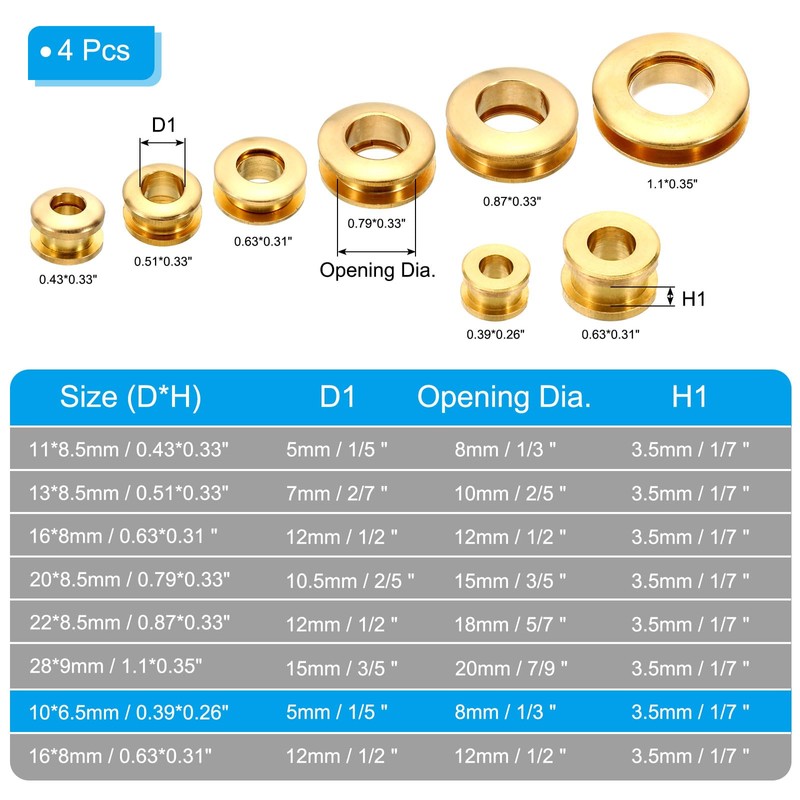 PATIKIL 5mm(1/5 Inch) Solid Brass Hole Eyelets, 4 Pcs Flat