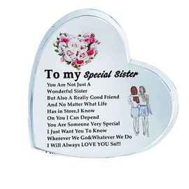 Crystal Glass Gifts for Sister, Heart-Shaped Plaque Keepsake,Christmas Birthday Gifts for Sister Friends