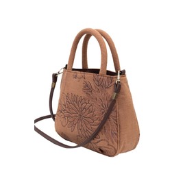 Creare KS-181R Women's Shoulder Bag, Cross-body Design, Lightweight, Made in Japan, Japanese Clothing, Persimmon Dyed, Flower Chlorine, 2-Way Tote Bag, Crumb, Mom, Birthday, Present, Braun