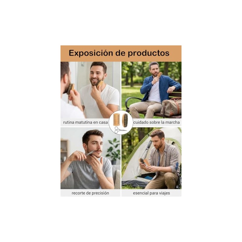 Piezas Cepillo Barba Hombre Set Peine Tijeras Cuidado Diario Viaje
