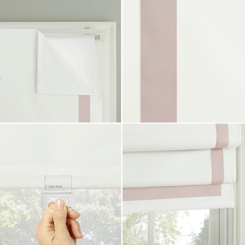 Sun Zero Marline Pink Ribbon Border 100% Total Blackout Cordless