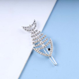 Sttiafay Vintage Crystal Fish Bone Hairclips Pin Silver Rhinestone Hair Clip CZ Side Clip Barrette Sparkly Crystal Hair Clip Barrette Hair Accessories for Women and Girls Gifts