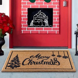 AerWo Merry Christmas Door Mat Outdoor Welcome Mats for Front Door, Christmas Doormat with Thickened Non-Slip PVC Backing, 30 x 17 Inch Holiday Christmas Tree Coir Doormat for Entryway/Front Door