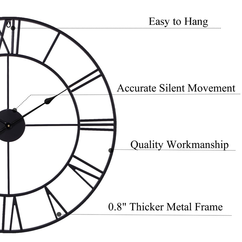 TSUENTIME 30 Inch Wall Clock Decorative, Oversized Large Black Metal