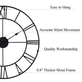 TSUENTIME 30 Inch Wall Clock Decorative, Oversized Large Black Metal Roman Numeral Silent Wall Clocks for Modern Farmhouse Living Room Decor