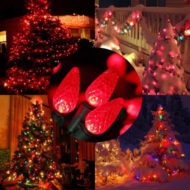 Brizled Faceted C5 100 LED String Lights, 33ft Mini String Lights, 120V UL Certified Holiday Light Set Strawberry Lights for Indoor and Outdoor Decoration, Patio, Roof and Christmas Tree, Red