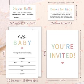 Fihjm Baby Shower Invitations, Baby Shower Invites, Hello Baby, Diaper Raffle Tickets & Book Request Card, 25 Set With Envelopes, Baby Shower Supplies - BSinvite 02