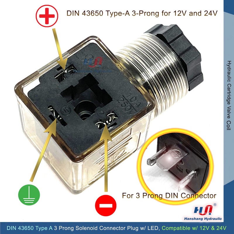 DIN 43650 Type-A (Form-A) 3 Prong Plug for Solenoid Valve