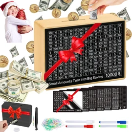 10000 Money Saving Box No Install Required Cash Vault Wooden Savings Challenge Box Piggy Bank for with $10000 $5000 $3000 $2000 $1000 $500 Target for Kids Adult Friend Gifts(8 Target Wood Color)